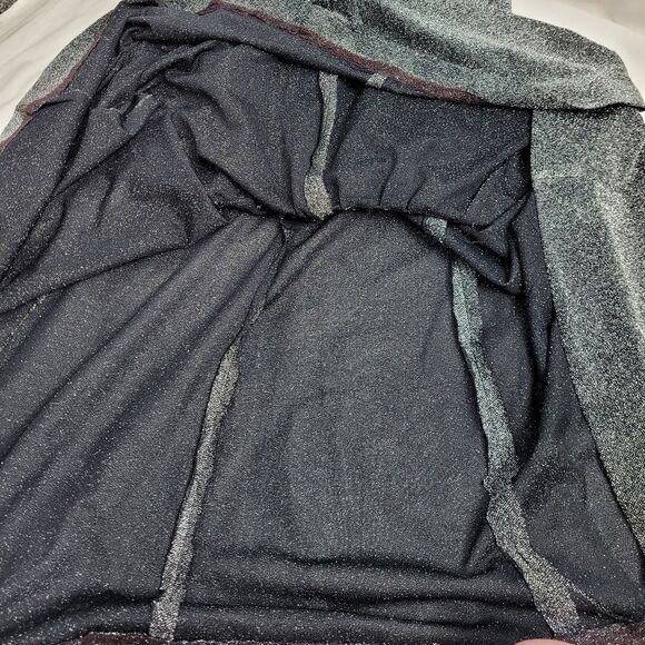 VINTAGE‎ 70s dress silver metallic glitter long sleeve v-neck M - Picture 6 of 9